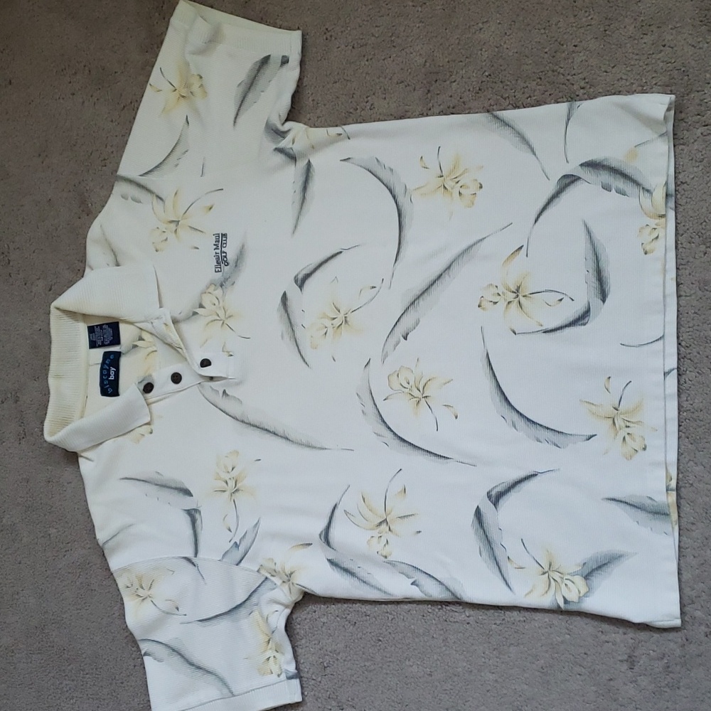 Biscayne bay golf polo size large elleair Maui golf club Hawaiian pattern